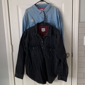 Lot of 2 women’s, distressed, lined shirt jackets. American Eagle XL. Never worn